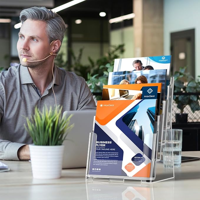 MaxGear 4 Tier Brochure Holder, 8.5 x 11, Removable Divider, 4 Pack | Clear - Image 5