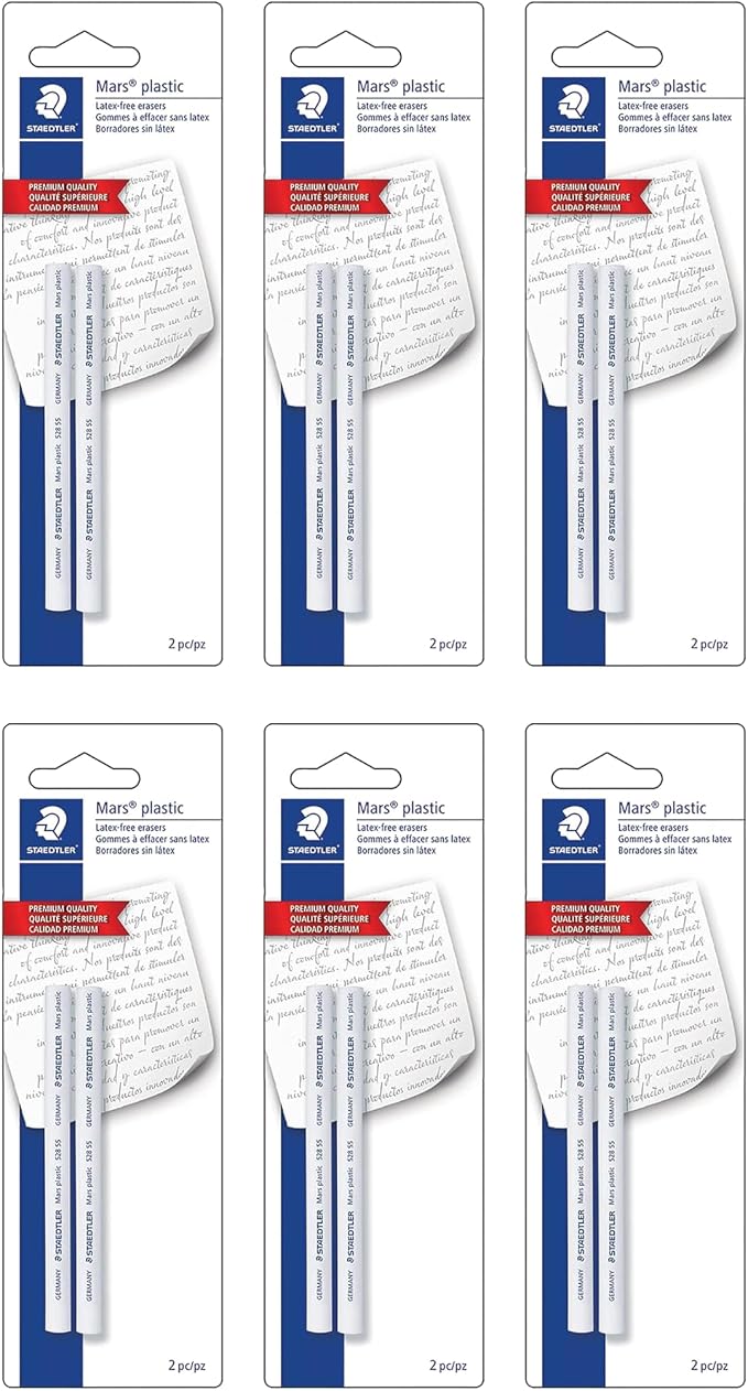 STAEDTLER Mars Plastic Eraser Refills 6-Pack- Latex-Free Erasers, Replacements by Staedtler