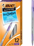 BIC Round Stic Grip Xtra Comfort Fashion Ball Point Pen; Purple; 12 Pack by BIC