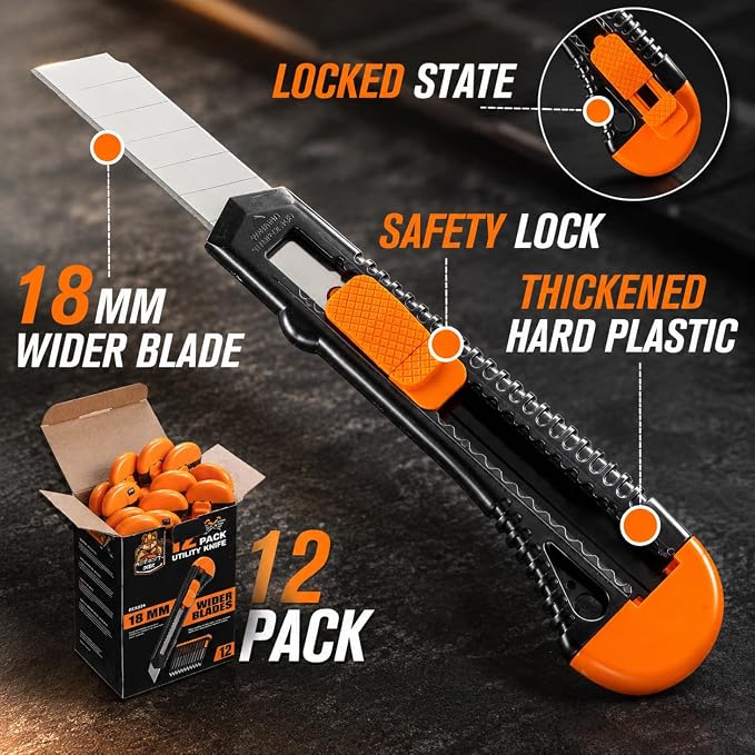 REXBETI 12-Pack Utility Knife, Retractable Box Cutter - Image 2