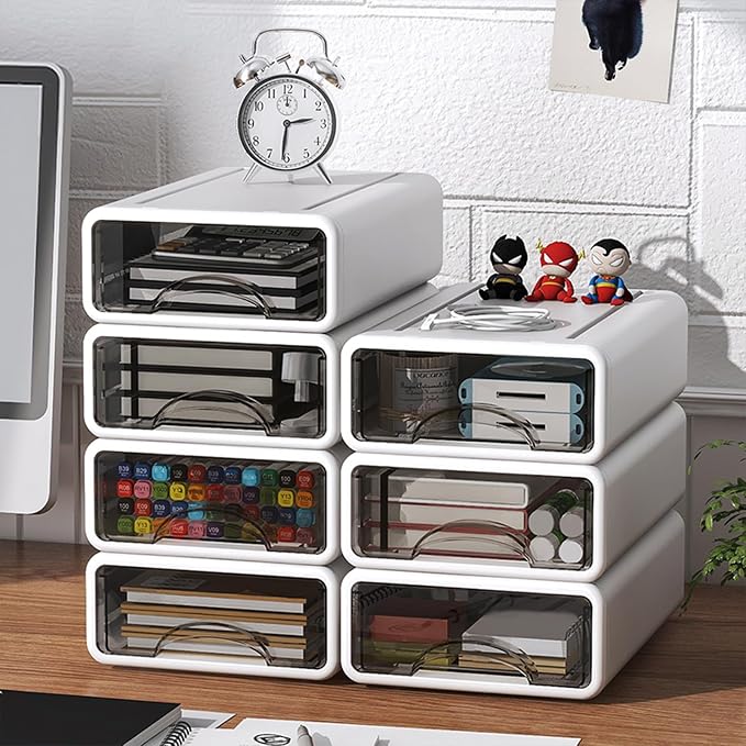 Desk Organizer with Drawers, Stackable Storage Drawers with Compartments - Image 2