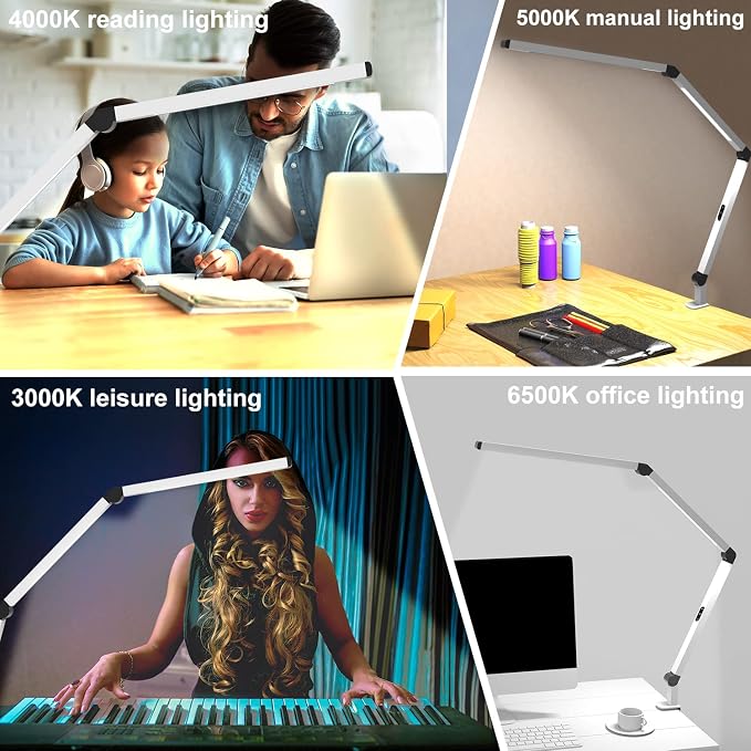 Micomlan LED Desk Lamp with Clamp, Dual Light Table Lamp with Adjustable Swing - Image 6