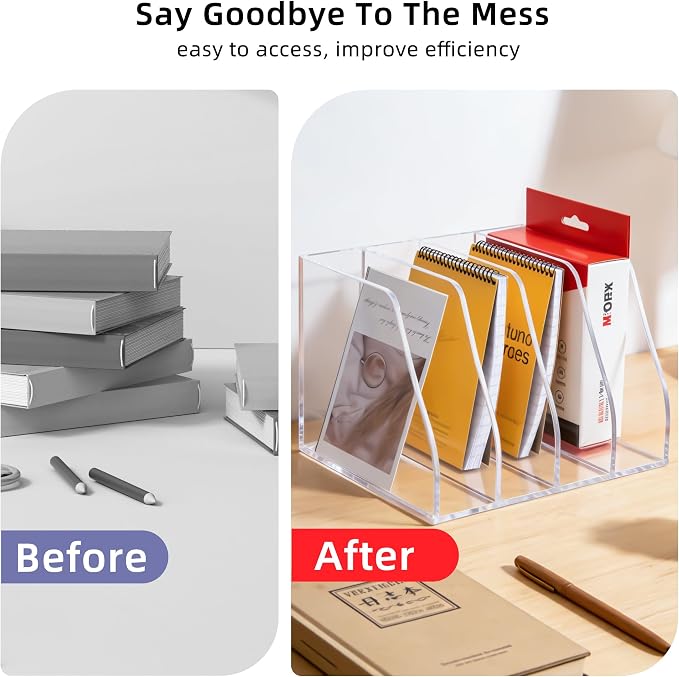 Acrylic Magazine File Holder, 4 Vertical Compartments Desk Document Sorter - Image 9