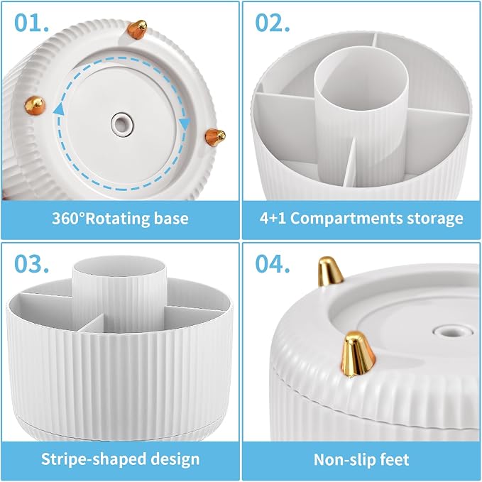 Marbrasse Desk Organizer, 360-Degree Rotating Pen Holder, Desk Organizers and - Image 4