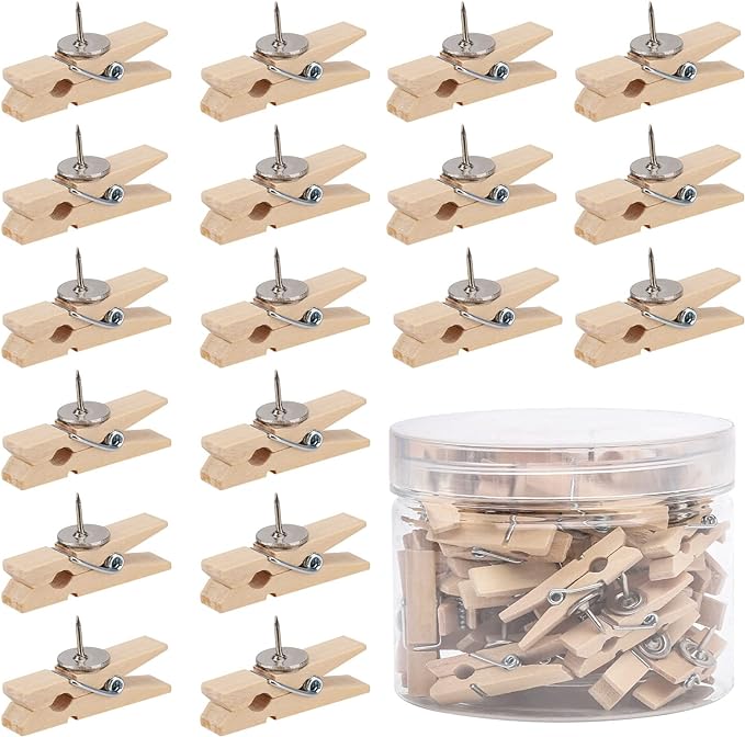 50Pcs Wooden Clips Push Pins Tacks by acDesign