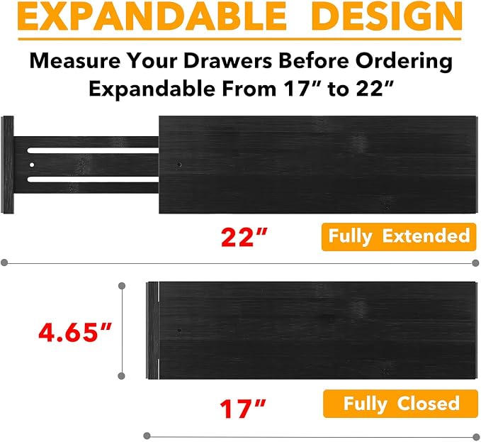 SpaceAid Bamboo Dresser Drawer Dividers 6 Pack, 4.65“ High Adjustable 17“-22” - Image 3