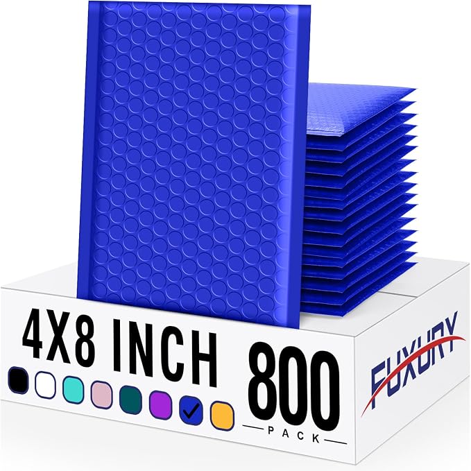 Fuxury Bubble Mailer 800Pcs 4x8 Bubble Mailers Bulk Royal Blue Shipping Padded by Fuxury
