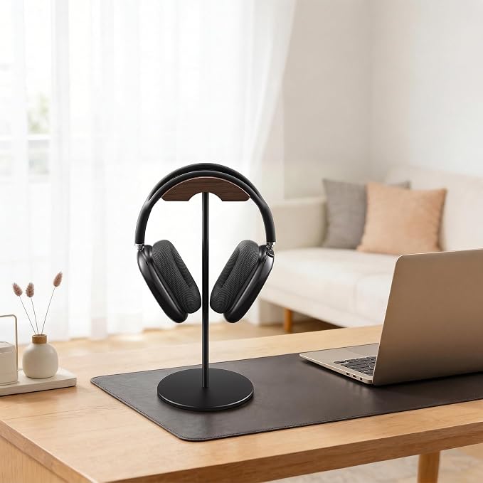 Headphone Stand, Walnut Wood & Aluminum Headset Stand, Nature Walnut Gaming - Image 6