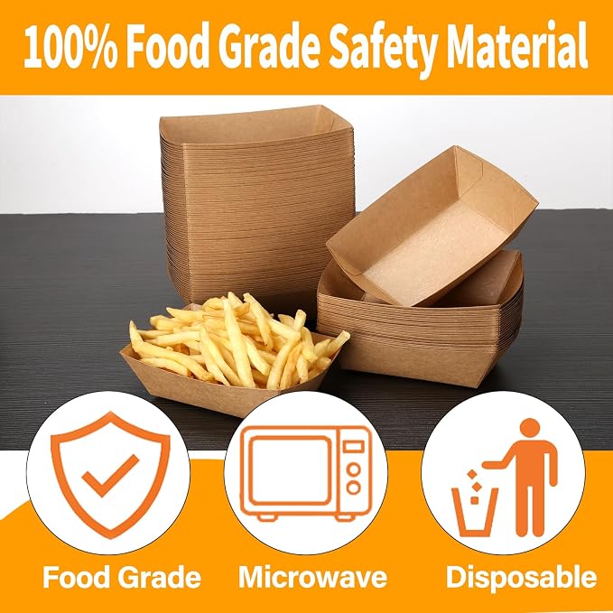 100 Pack 2lb Paper Food Trays, Kraft Paper Food Nacho Boat Disposable Take Out - Image 5