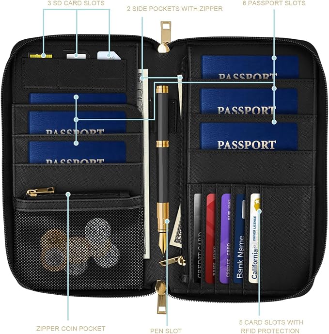 Family Passport Holder Wallet RFID Blocking Document Organizer PU Leather - Image 2