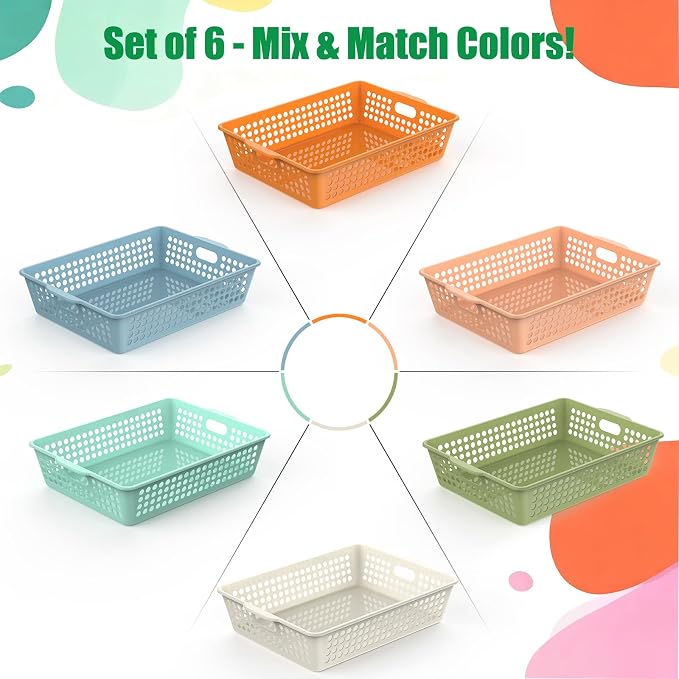 QRRICA 6 Pack Plastic Classroom Storage Baskets, Paper Trays - Image 4