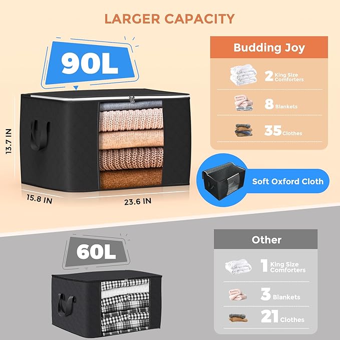 Budding Joy 90 L Large Storage Bags, 10 Pack Clothes Storage Bins Foldable - Image 3