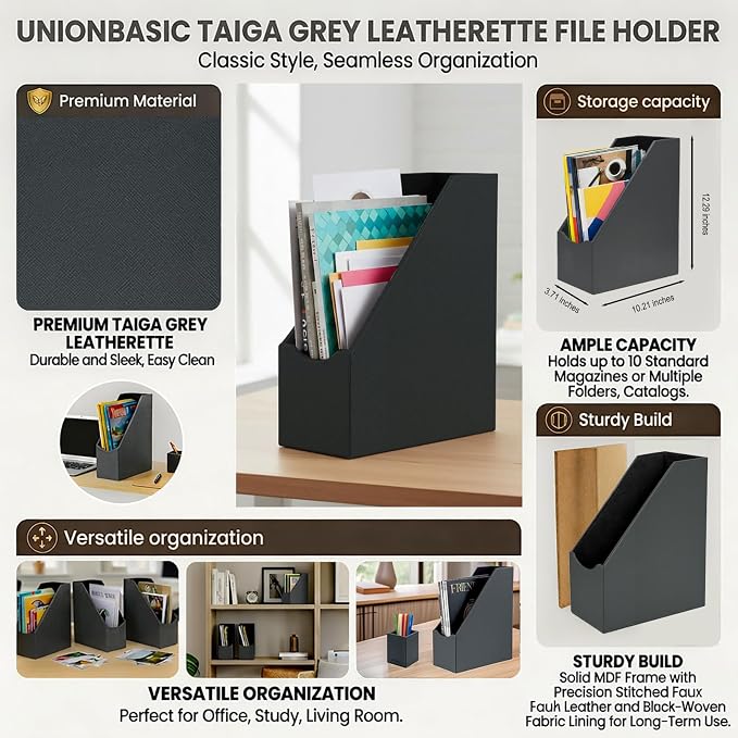 UnionBasic Magazine File Holder, Leatherette Desktop Document Organizer - Image 2