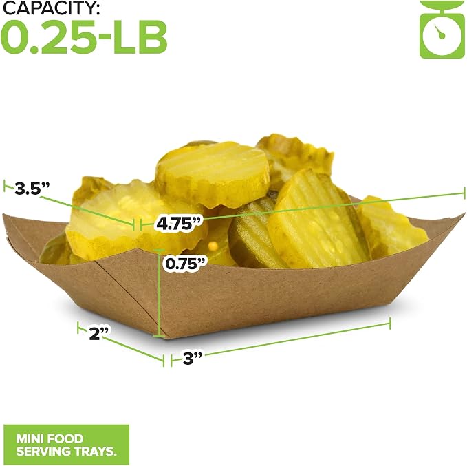 Mini Disposable Brown Kraft Paper Food Trays, 0.25-Lb Concession Tray, Serving - Image 3