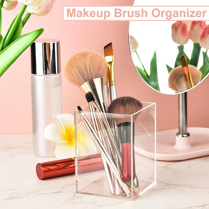 Mototo 4 Pieces Clear Acrylic Pen Holder Acrylic Pencil Cup Makeup Bush Holder - Image 5