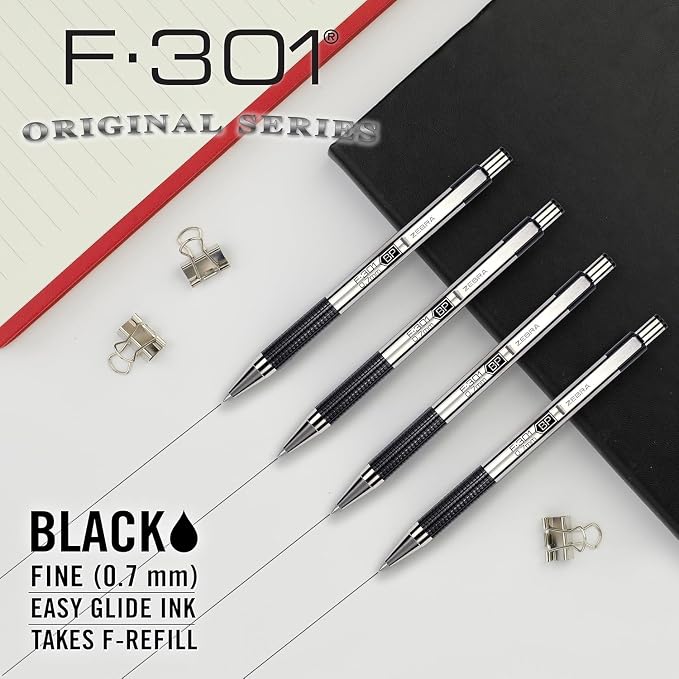 Zebra Pen F-301 Retractable Ballpoint Pen, Stainless Steel Barrel, Fine Point - Image 4