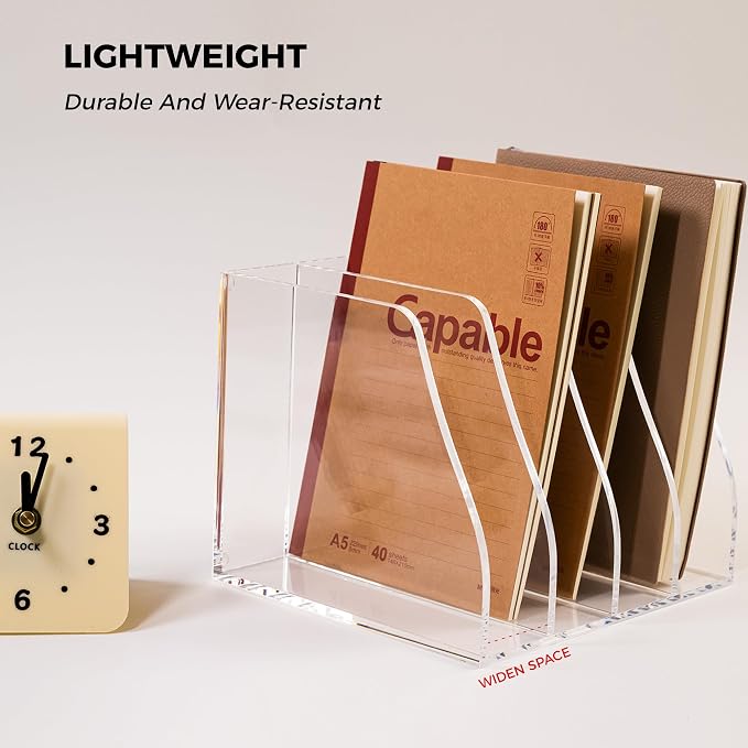 Acrylic Magazine File Holder, 4 Vertical Compartments Desk Document Sorter - Image 7