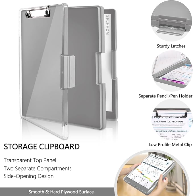 SFLHHDM Clipboard with Storage, Heavy Duty Clip Boards 8.5x11 with 2 Storage - Image 3