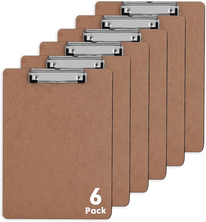 Clipboards, PANDRI 6 Pack Hardboard Office Clipboards, Low Profile Clip by PANDRI
