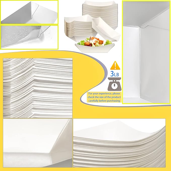 100 Pack 3lb Kraft Paper Food Trays, Waterproof Heavy-Duty Paper Food Boats - Image 3