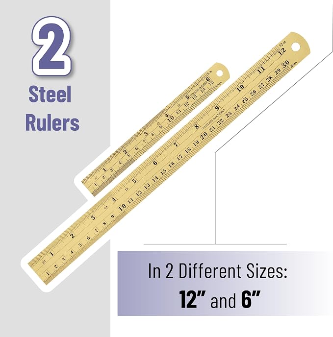 Mr. Pen- Metal Straight Edge Ruler, 2 Pack, Imperial & Metric Measurements - Image 2