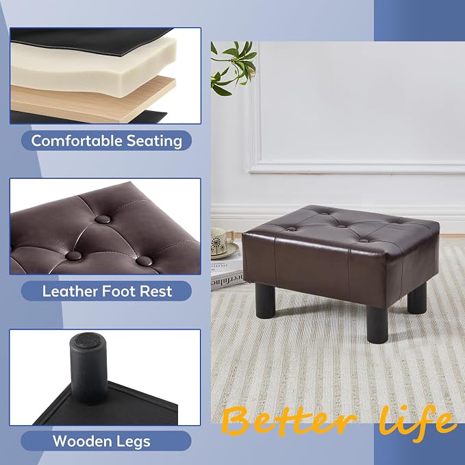 Small Foot Stool Ottoman, Faux Leather Footstool Ottoman Foot Rest - Image 4