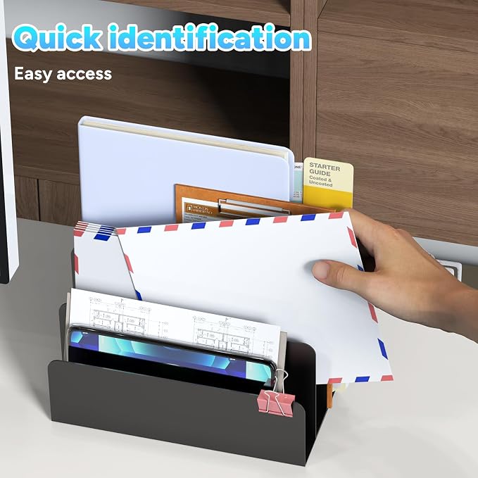 Mail Organizer Countertop, Small Desk File Organizer, Metal File Holder - Image 4