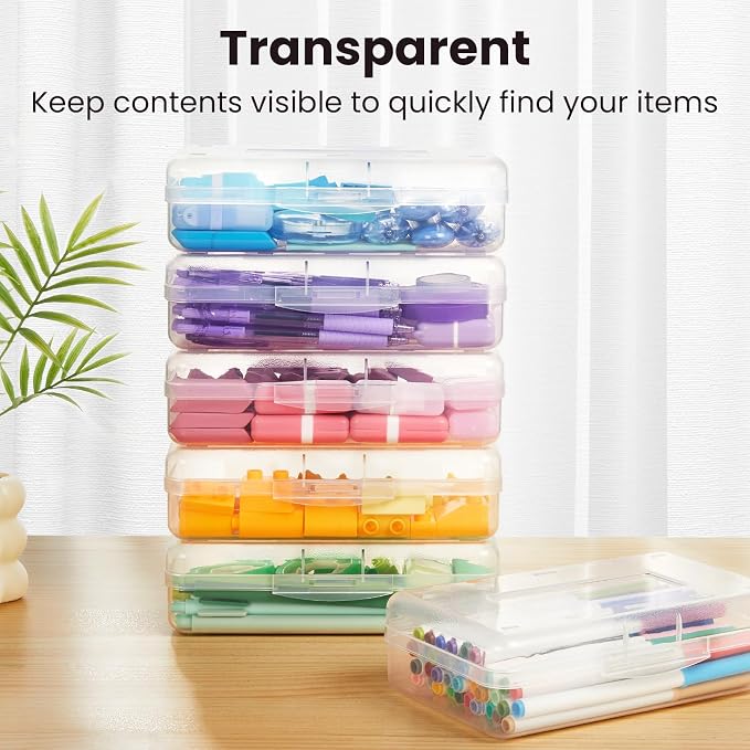 Sooez Plastic Pencil Case Box 6 Pack, Large Craft Storage Boxes Bulk, Plastic - Image 3