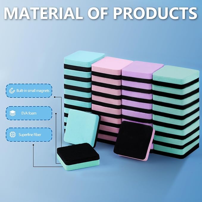 XKDOUS 35 Pack Square Magnetic Dry Erase Eraser, 2x2 Inch Small Whiteboard - Image 3