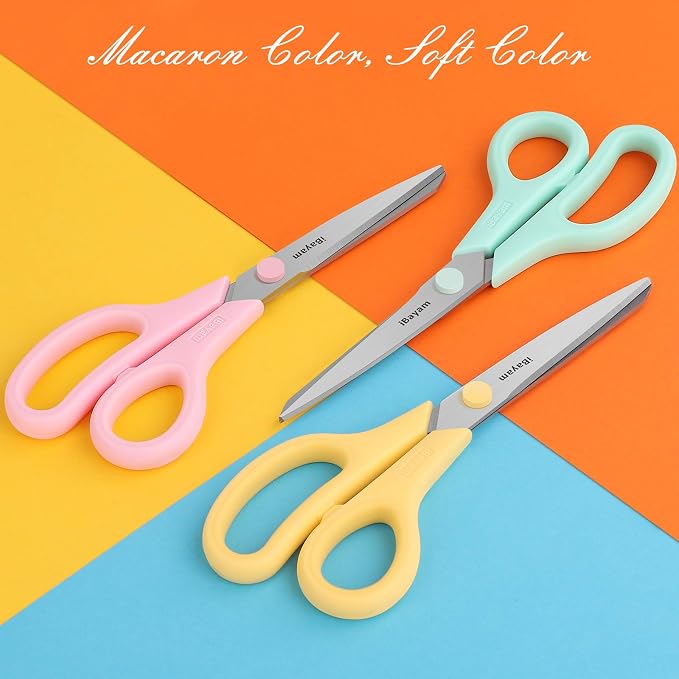 iBayam 8.5" All Purpose Yellow Pink Teal Scissors - Image 2