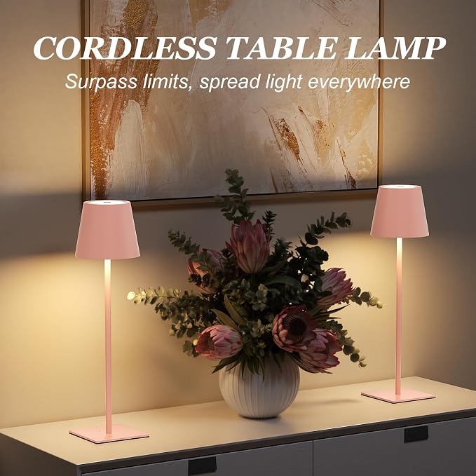 Kakanuo Pink Cordless Rechargeable Table Lamp 5000mAh Battery Operated Lamps - Image 6