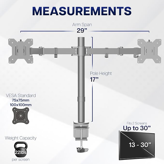 VIVO Dual Monitor Desk Mount, Heavy Duty Fully Adjustable Steel Stand, Holds 2 - Image 4