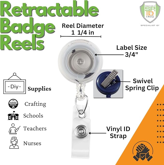 Bulk 25 Pack - Premium Clear Retractable Badge Reels - Image 2