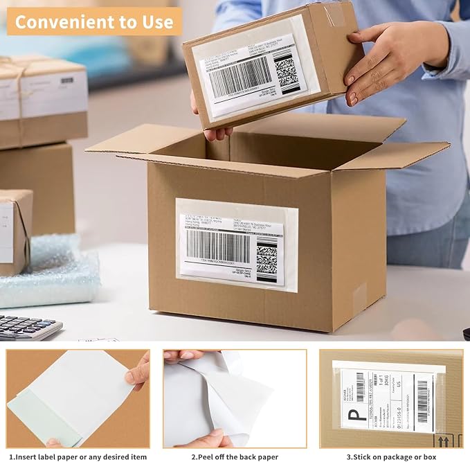 5.5" x 7.5" Shipping Label Sleeves Plastic Envelopes Self-Adhesive Top Loading - Image 5