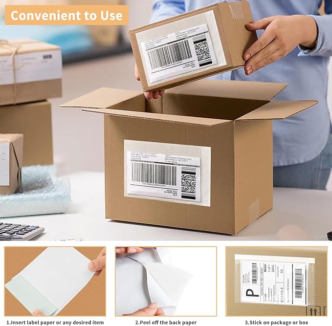 6" x 9" Shipping Label Sleeves Plastic Envelopes Self-Adhesive Top Loading - Image 5