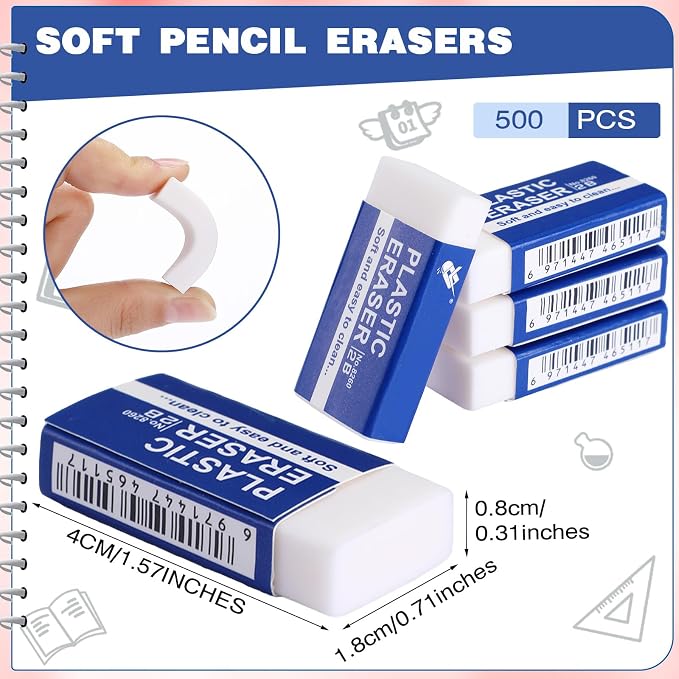 Yeaqee 500 Pcs White Pencil Erasers Bulk Soft Art Erasers School Pencil Erasers - Image 2