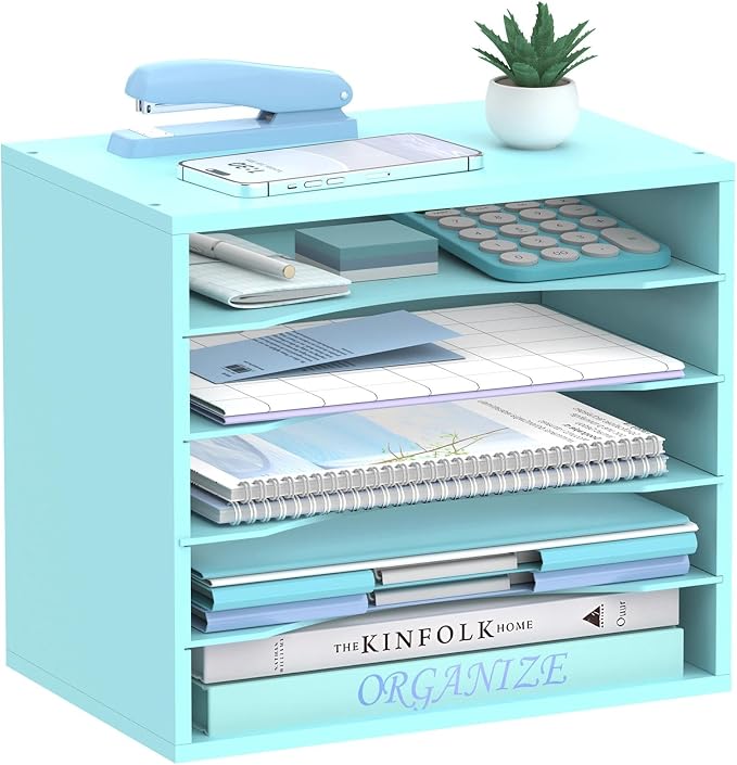 5-Tier Wood Desk Organizer, Paper Tray Organizer by SHARKWOODS