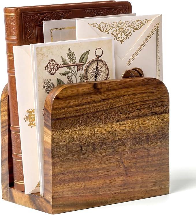 Acacia Wood Mail Organizer Countertop -Small Letter Holder by Unknown