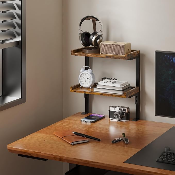 Clamp On Desk Shelf 2-Tier, 12.5 inche Wood Shelving Unit - Image 2