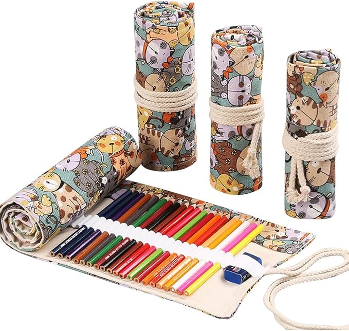 DIYOMR 12/24/36/72 Slots Pencil Wrap Pencil Rolls, Artist Colored Pencil Roll by DIYOMR
