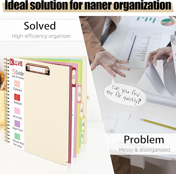 Beige Foldable Spiral Clipboard Folio - Image 6