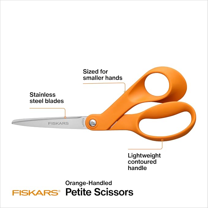 Fiskars Petite Original Orange-Handled Scissors, Crafting and Sewing Stainless - Image 2