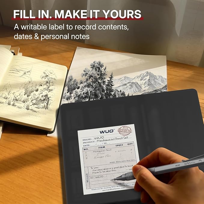 WUO 0.9mm Mechanical Pencil Set, 3 Grey Metal Drafting Pencils - Image 9