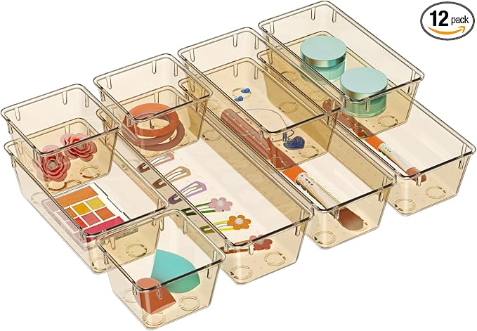 WOWBOX 12 Pack Clear Drawer Organizer Set, Acrylic Drawer Storage Trays by WOWBOX