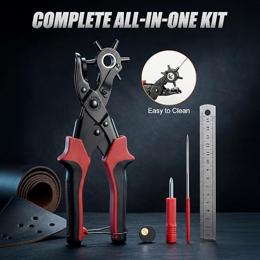 XZQTIVE 6 Sizes Heavy Duty Revolving Punch Plier Kit, Double Lever Labor-Saving - Image 8