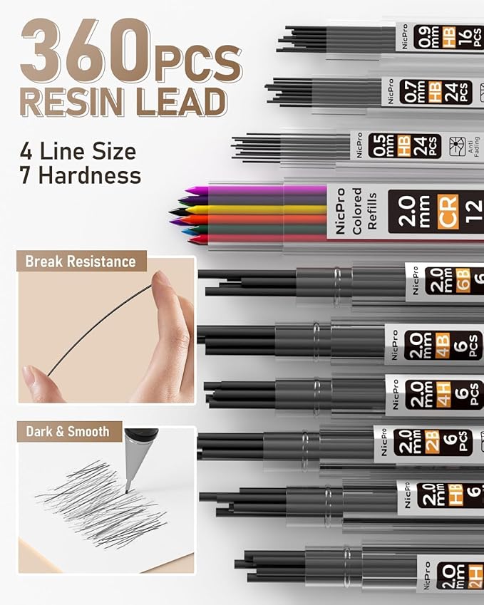 Nicpro 35PCS Gold Art Mechanical Pencils Set - Image 4