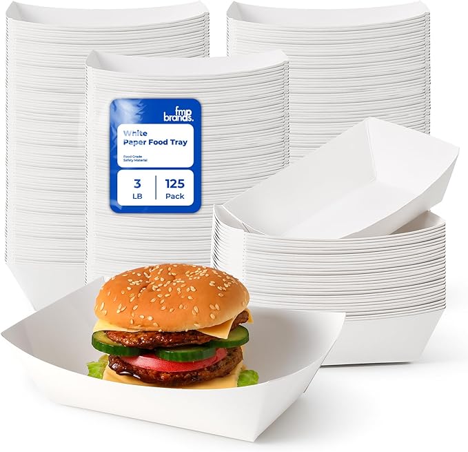 Fit Meal Prep [125 Pack 3 lb Paper Food Trays Heavy Duty Disposable Food Boats by FMPBRANDS
