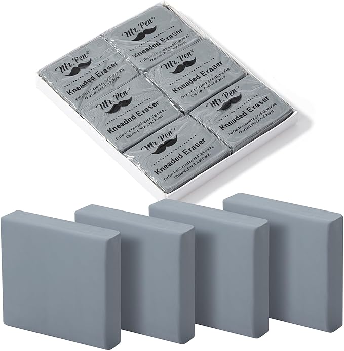 Mr. Pen- Kneaded Erasers, 1.44" x 1.36", 6 Pack, Graphite & Pastel Drawing by MrPen