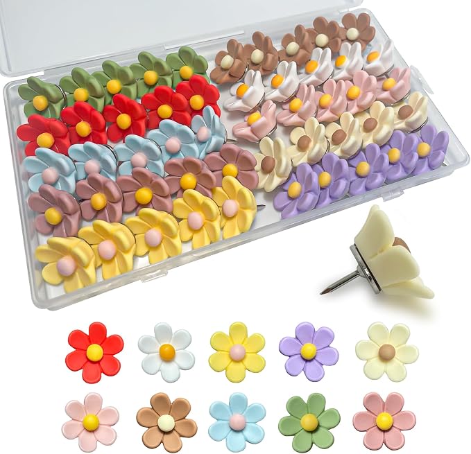 50pcs - 10 Colors Flower Push Pins Cute Thumb Tacks by Unknown