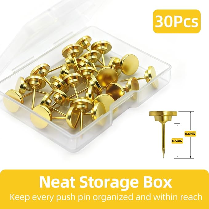 Gold Push Pins, 30 Pack Decorative Metal Thumb Tacks - Image 3
